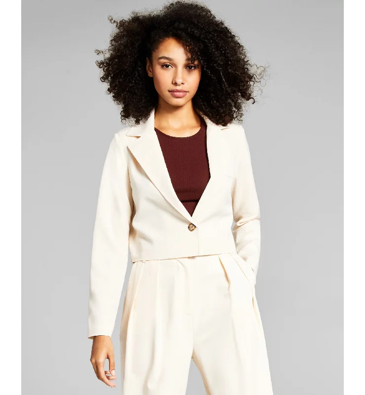 Now This Womens Cropped Single Button Notched Collar Blazer Women's Plaid Suit