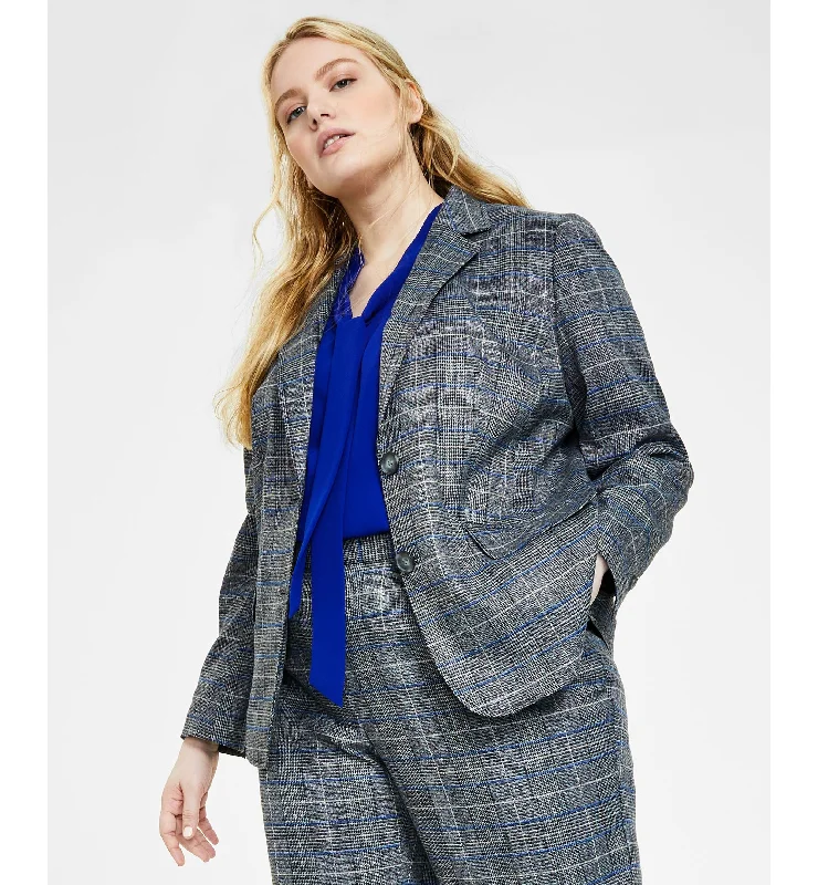 Plus Size Glen Plaid Two-Button Blazer Women's High-End Blazer