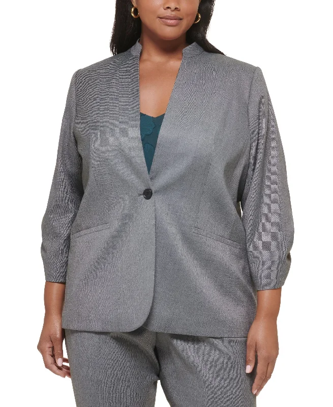 Plus Size Novelty Single-Button Ruched-Sleeve Blazer Slim Fit Blazer