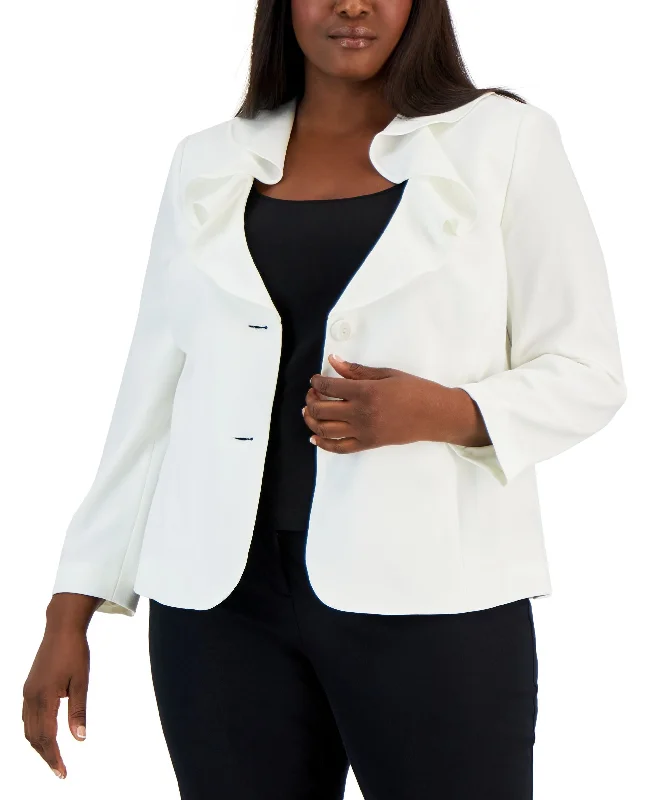Plus Size Ruffled Collar Two-Button Blazer Women's Denim Suit