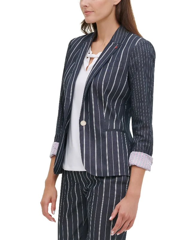 Tommy Hilfiger Striped One Button Blazer Women's Warm Suit