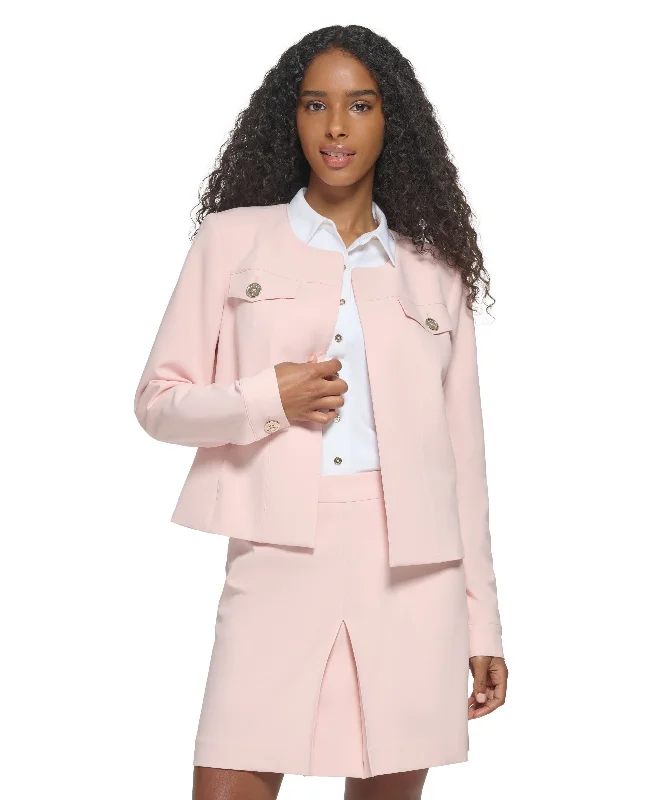 Women's Collarless Open-Front Blazer Women's Solid Blazer