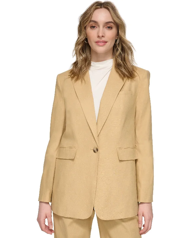 Women's Linen-Blend One-Button Blazer Women's Trendy Jacket
