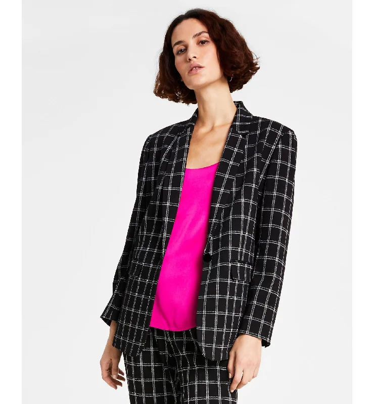 Women's Plaid Long-Sleeve Single-Button Boyfriend Blazer Women's Luxurious Jacket