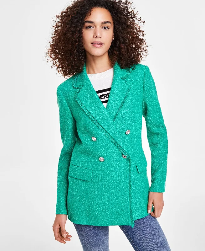 Women's Solid Fringed Tweed Blazer Women's Print Jacket