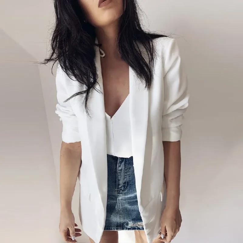 Work Women Lapel Solid Color Slim Fit Blazer Women's Classic Suit