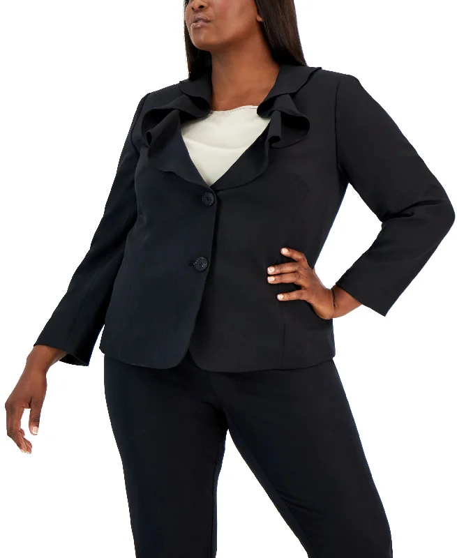 Kasper Plus Size Ruffled Collar Two-Button Blazer Women's Trendy Blazer