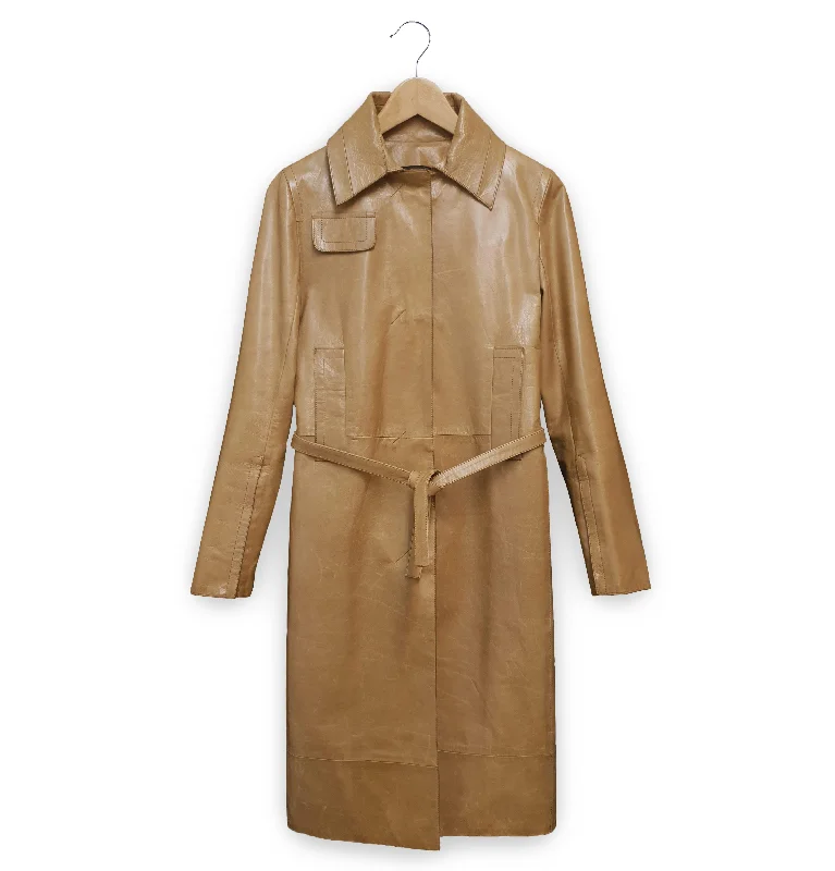 1997 Deconstructed Belted Car Coat in Polished Lamb Leather Down Puffer Quilted