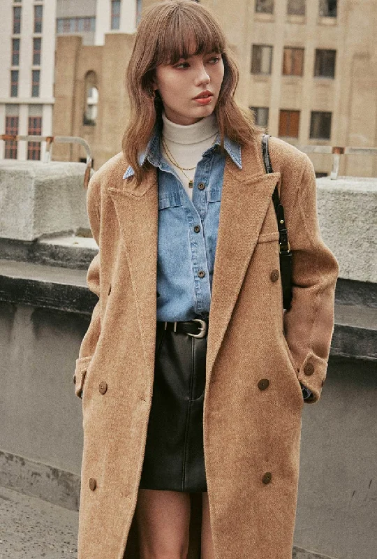 Allister Wool Coat - Camel Solid Print Jacquard