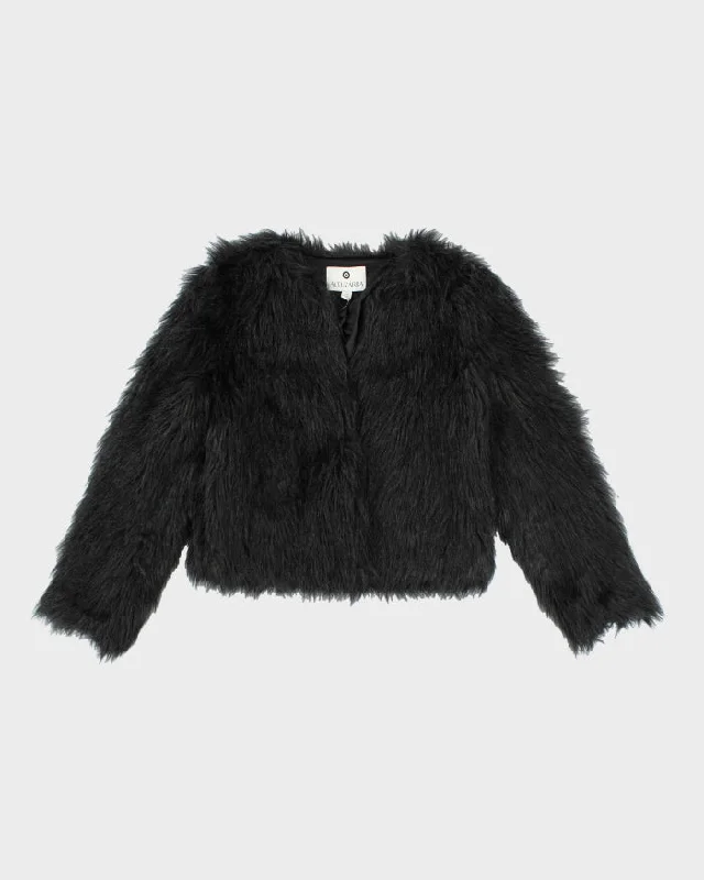 Altuzaara Black Faur Faux Coat - S Chenille Brocade Lace