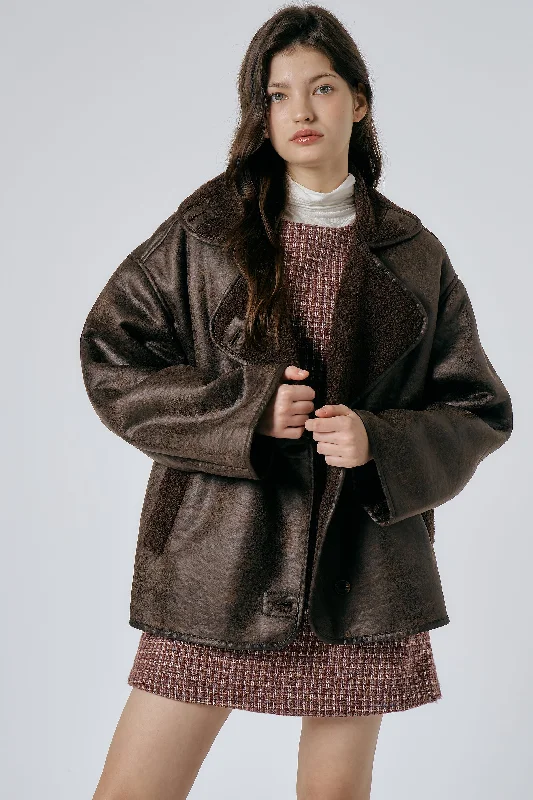 Celina Granny Shearling Coat Collared Crew Neck Turtle Neck