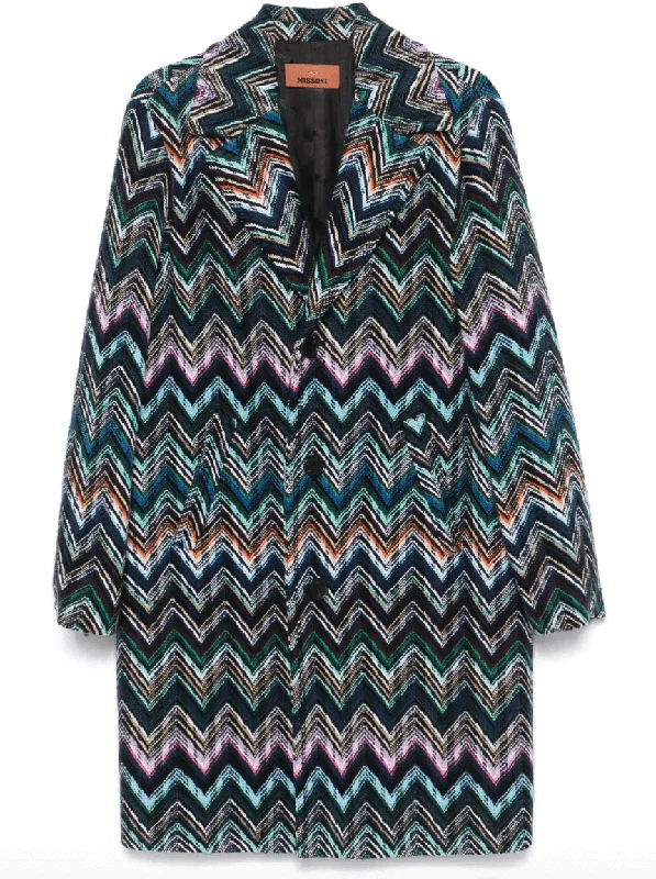 chevron-knit coat Buttoned Zippered Snapped