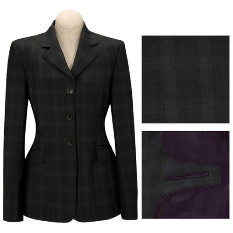 D8767 RJ Classics Ladies Saratoga Show Coat- Grey Tonal Plaid Trench Wool Cashmere