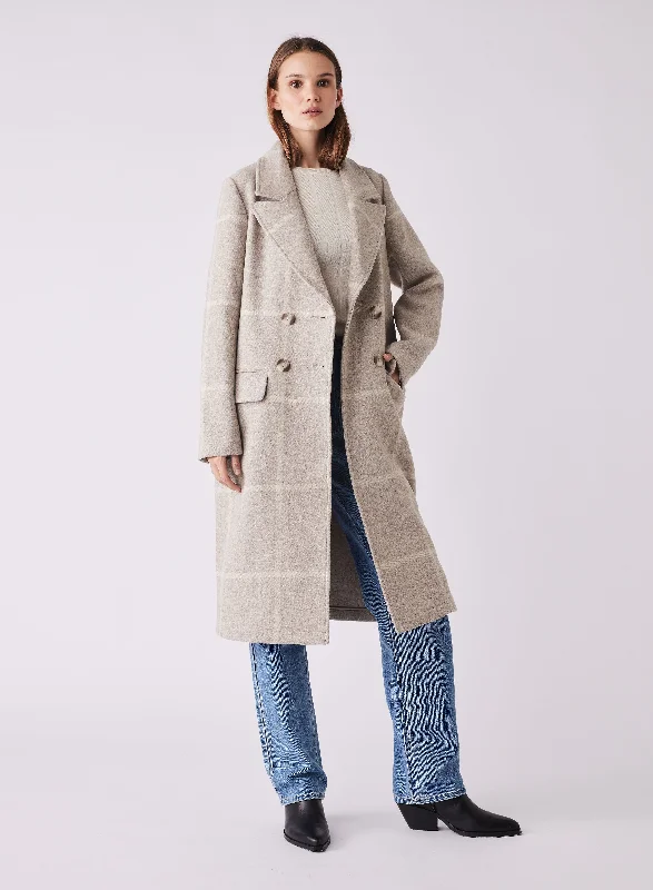 ESMAEÉ BLANCA COAT - BEIGE CHECK Turtleneck Wrap Cape