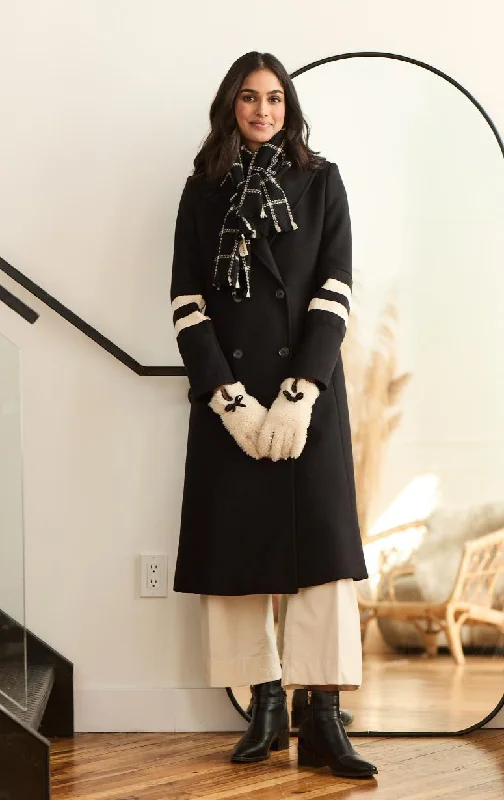 HISO - Double Breasted Coat with Knit Sleeve Detail Sequined Lace Ribbed
