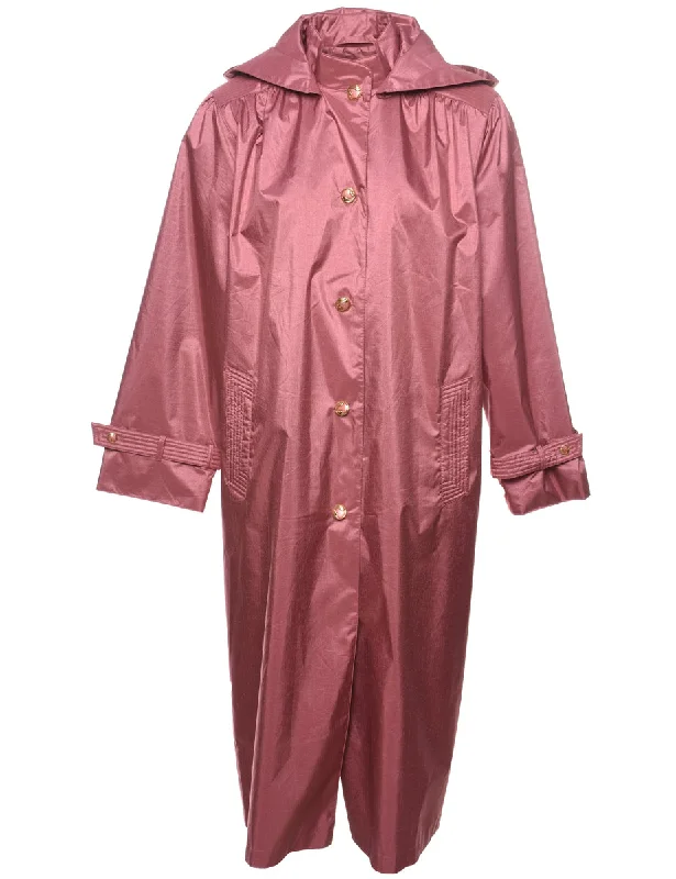 Hooded Pale Pink Classic Trench Coat - L Three-Quarter Sleeve Elbow Sleeve Wrist Sleeve