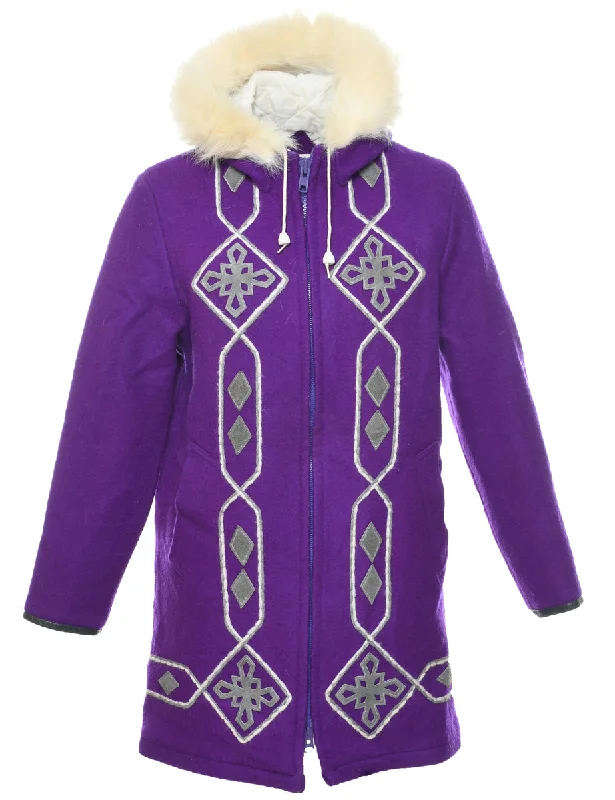 Hooded Purple Wool Coat - L A-Line Ball Gown Mermaid