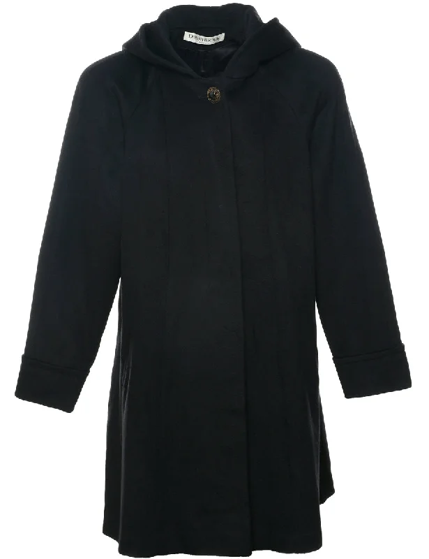 Hooded Wool Coat - L Print Jacquard Embroidered
