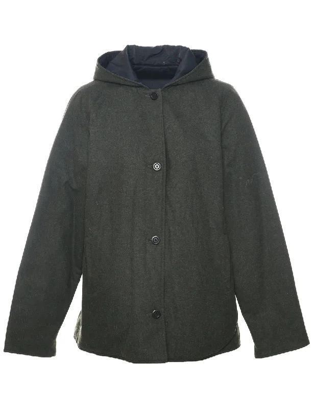 Hooded Wool Coat - L Coat Overcoat Trench Coat