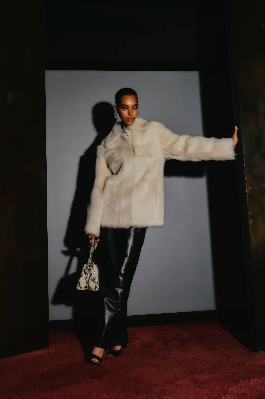 Iana Fur Coat empire Basque Peplum