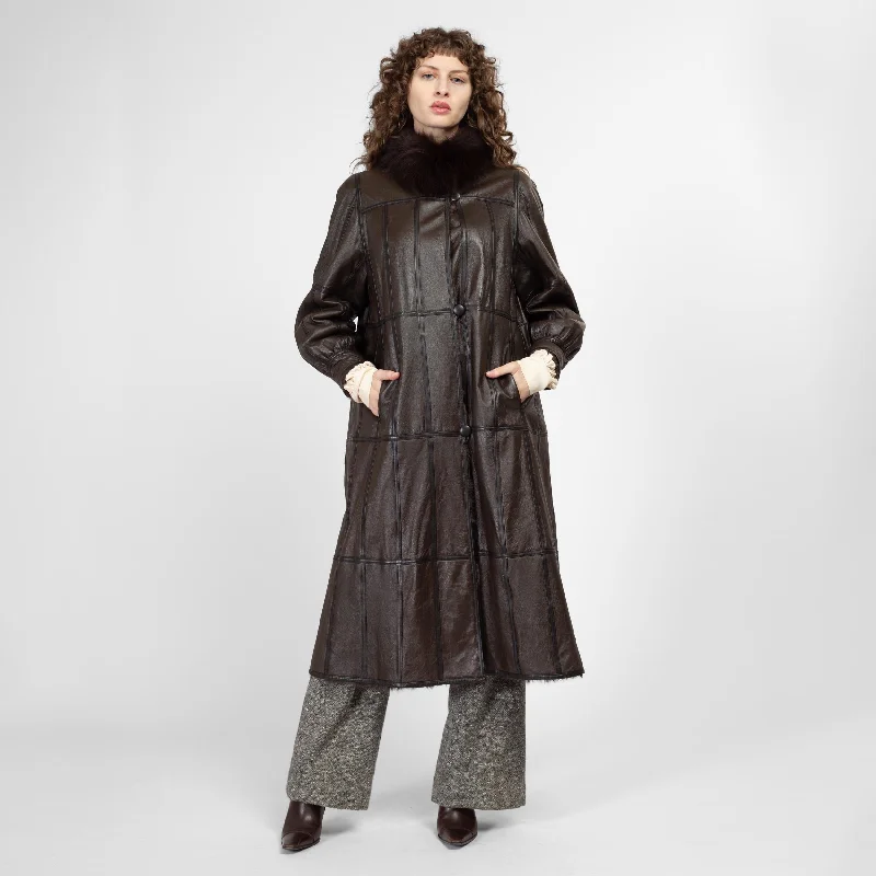Medium 90s Dark Brown Leather & Fur Reversible Coat Vest Waistcoat Gilet