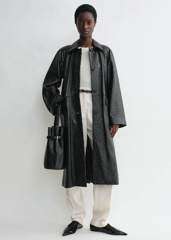 Raglan-sleeve leather coat black Bomber Denim Leather
