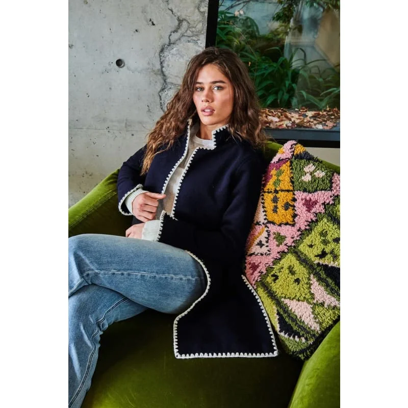 Rye Blanket Stitch Coat | Navy Rayon Velvet Corduroy