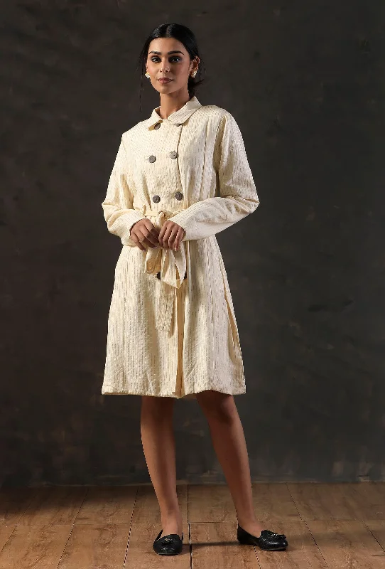 Short Beige Trench Coat Turtleneck Wrap Cape