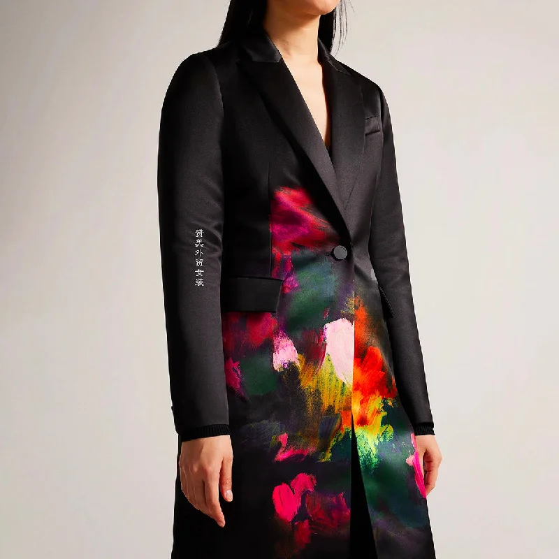 Ali's One Button Long Abstract Suit Coat Embroidered Appliqued Beaded