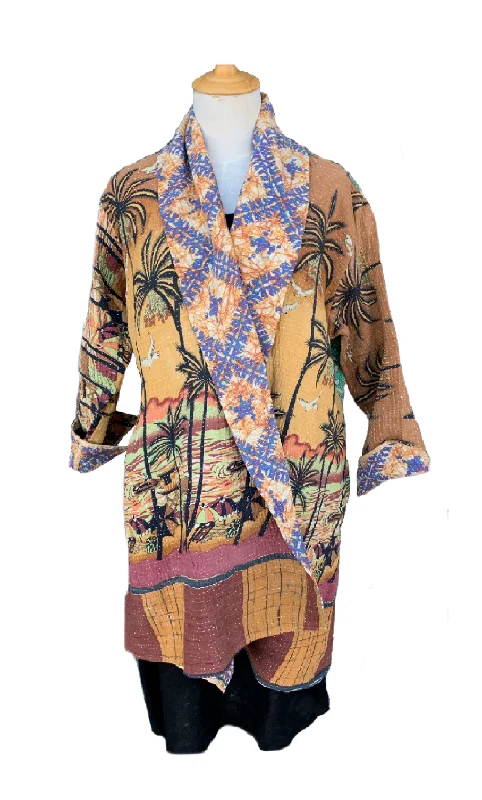 Unique Reversible Coat, Vintage Cotton - Palm Trees/Pattern - K Bolero Crop Top Camisole