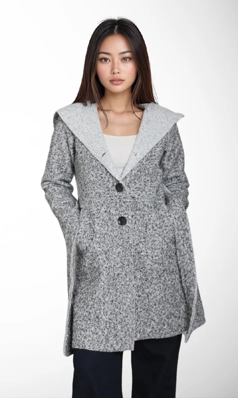 Women Belted Coat (Grey) Sleeveless Short Sleeve Long Sleeve
