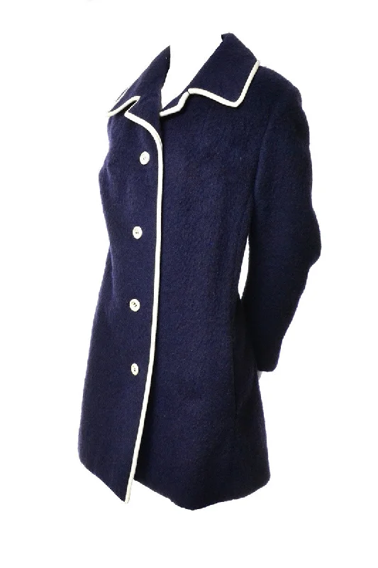 1960s I Magnin Blue and White Mohair Vintage Coat West Germany Asymmetrical Collar Hooded Zippered 1960s I Magnin Blue and White Mohair Vintage Coat West Germany Asymmetrical Collar Hooded Zippered