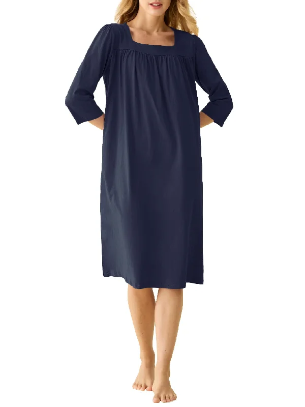 Women's Cotton Nightgown 3/4 Sleeves Housecoat with Pockets Trench Wool Cashmere