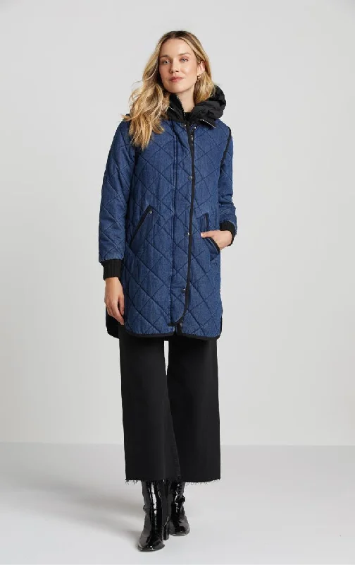Adroit- Denim 7/8's Quilted Coat Pockets Sleeves Lining