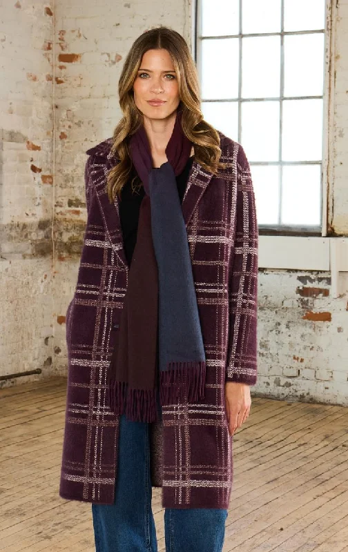Adroit- Plaid Knit Coatigan Boat Shawl Notched