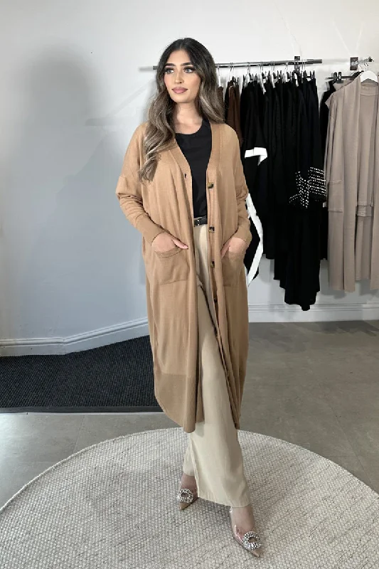 AMELIA CARDIGAN CAMEL Boxy Cardigan Fitted Cardigan A-Line