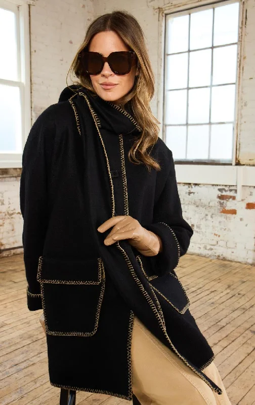 Barrington's - Blanket Stitch Scarf Coat Houndstooth Coat Plaid Coat Tartan Coat