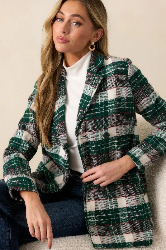 Beauty & Style Emerald Green Plaid Coat Suede Faux Fur Shearling