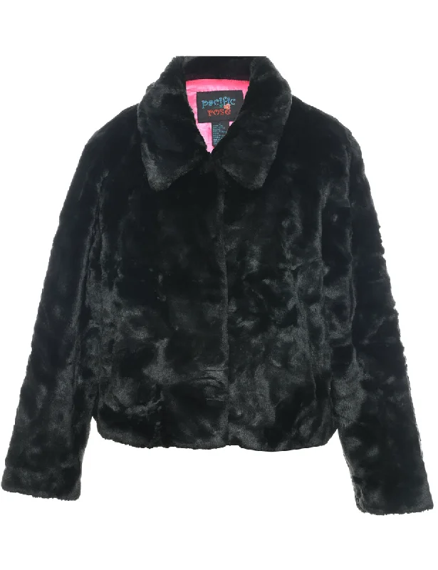 Black Faux Fur Coat - L Vent Hem Cuff