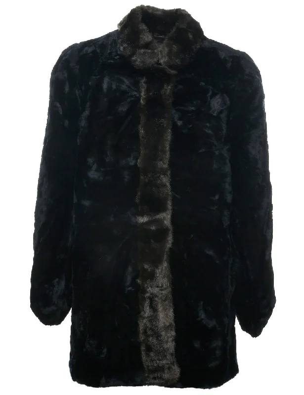 Black Faux Fur Coat - M Knit Woven Fleece
