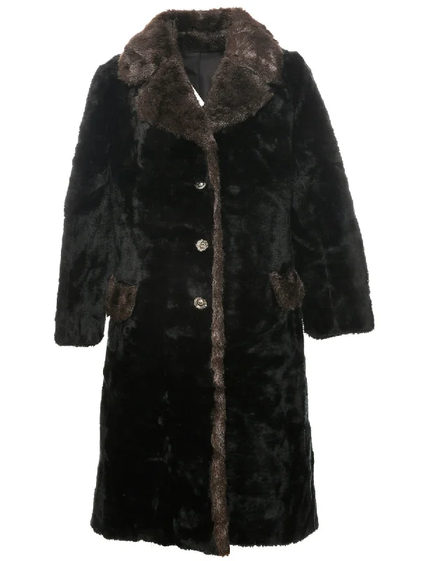 Black Faux Fur Coat - M Denim Leather Suede