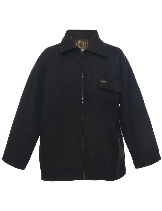 Black Wool Coat - L Suede Faux Fur Shearling