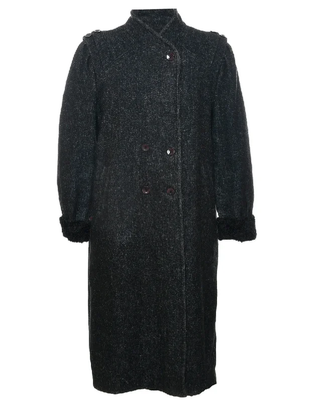 Black Wool Coat - L Trench Raincoat Windbreaker