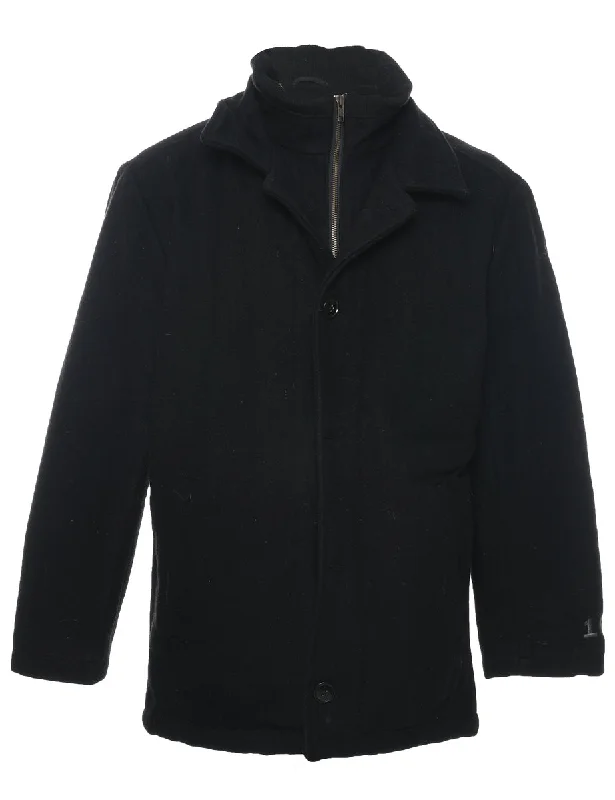 Black Wool Coat - M Trench Wool Cashmere