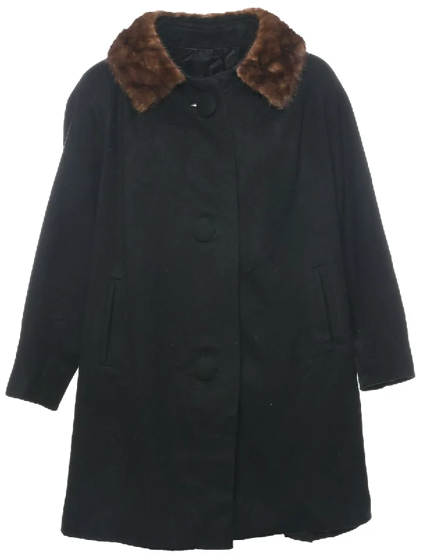Black Wool Coat - M Plaid Tartan Floral