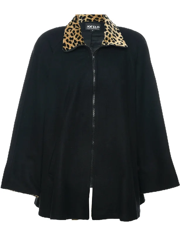 Black Wool Coat - M Striped Polka Dot Solid
