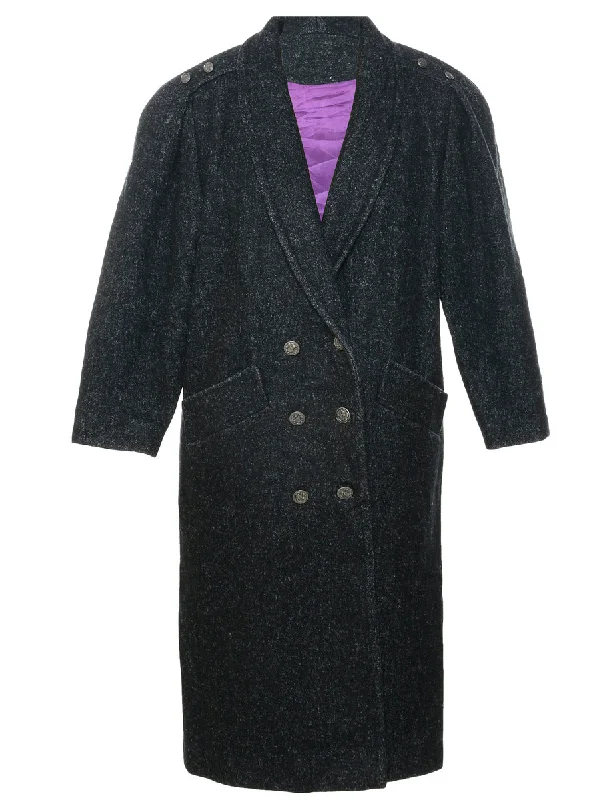 Black Wool Coat - M Print Jacquard Embroidered