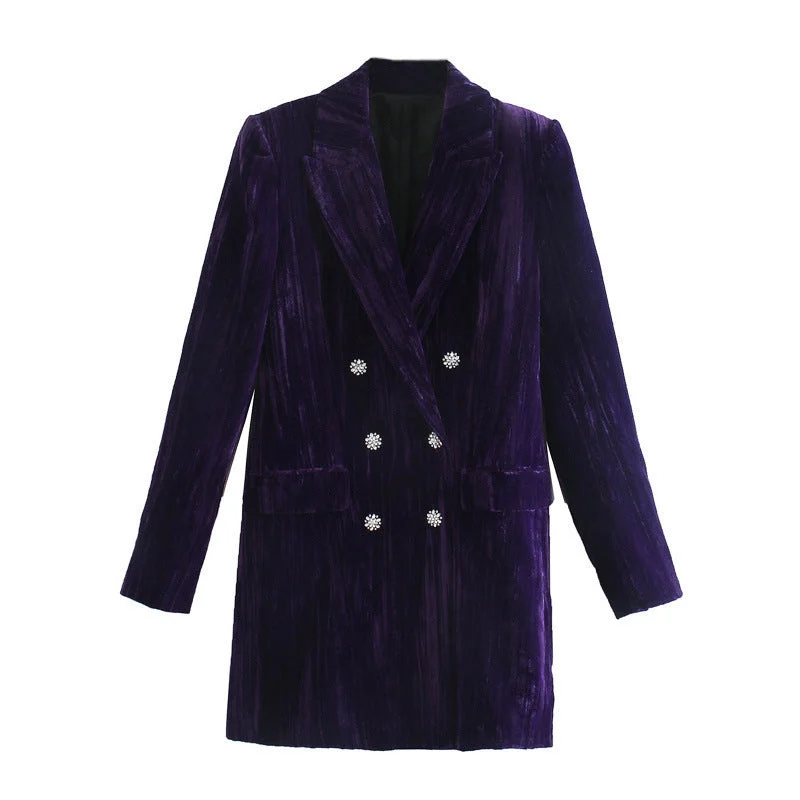 Vireous Women's Purple Velvet Warm Coat Trapeze Tunic Caftan