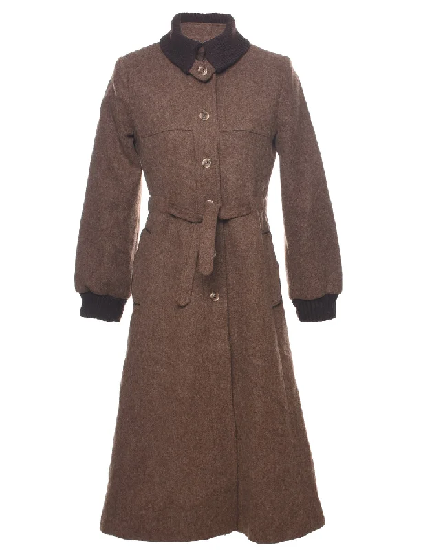 Brown Wool Coat - M Tailored Straight A-Line
