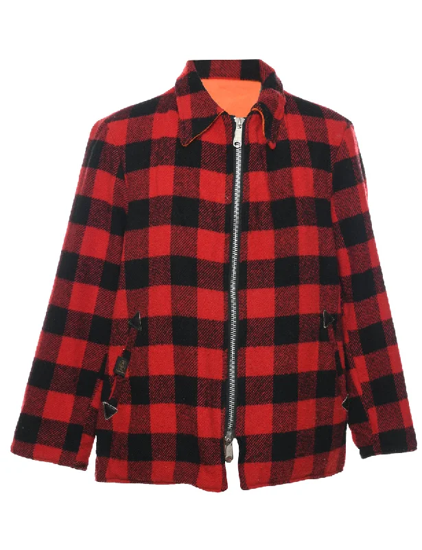 Buffalo Check Wool Coat - L Stand-Up Roll-Neck Turtle